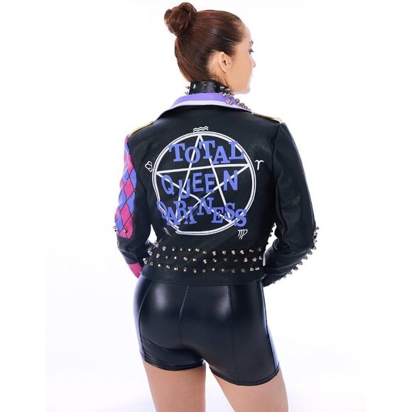 DARKSHE Women's Faux Leather Taskmaster, Black/Purple Jacket Fashion Coat - Picture 5 of 6